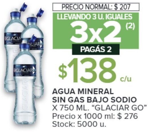 AGUA MINERAL SIN GAS BAJO SODIO X 750 ML GLACIAR GO Oferta En