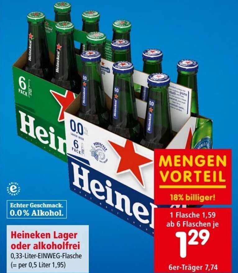 Heineken Lager Oder Alkoholfrei 0 33 Liter Angebot Bei Interspar