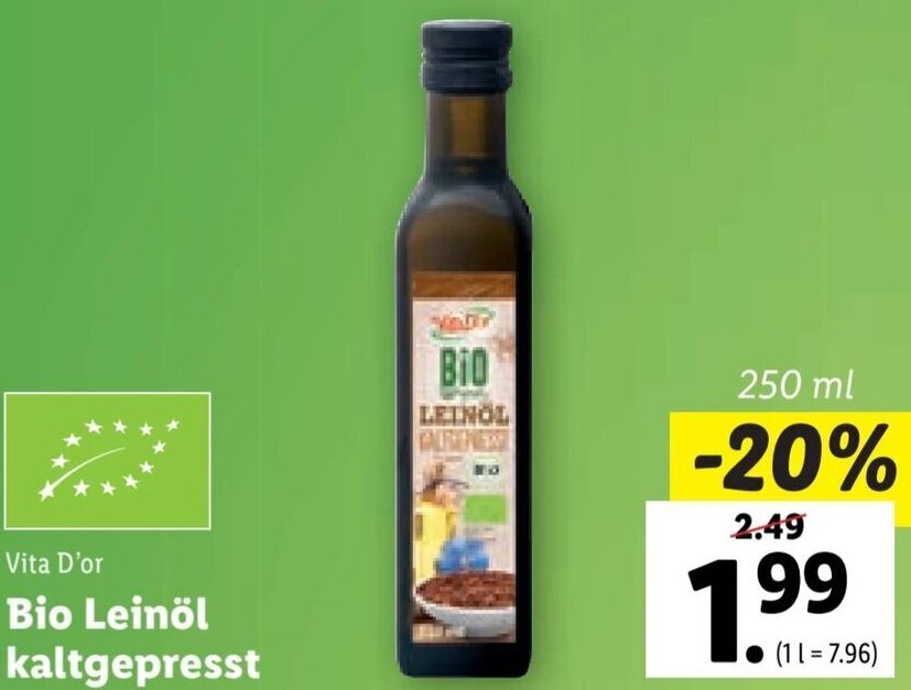 Vita D or Bio Leinöl kaltgepresst 250 ml Angebot bei Lidl