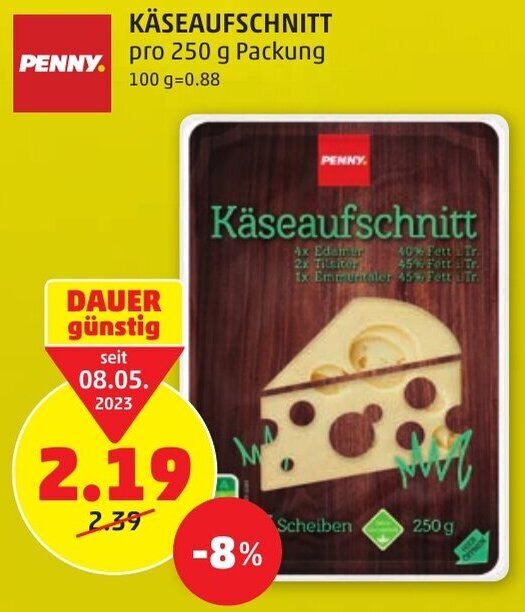 KÄSEAUFSCHNITT pro 250 g Packung Angebot bei PENNY