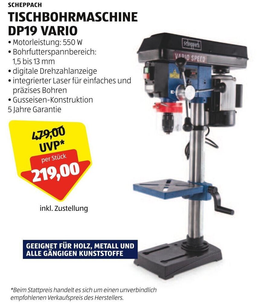 Scheppach Tischbohrmaschine Dp Vario Angebot Bei Hofer