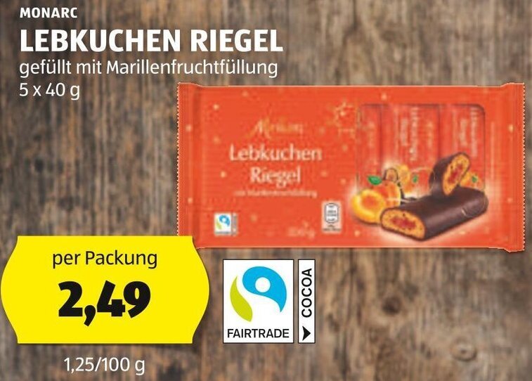 MONARC LEBKUCHEN RIEGEL gefüllt mit Marillenfruchtfüllung 5 x 40 g