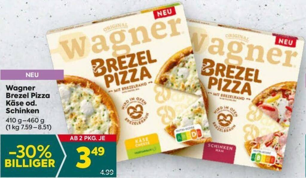 Wagner Brezel Pizza Käse od Schinken Angebot bei Billa