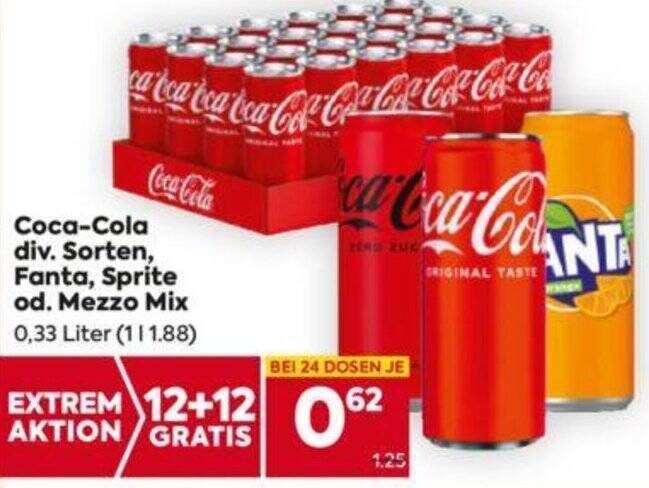 Coca Cola Div Sorten Fanta Sprite Od Mezzo Mix 0 33 Liter Angebot