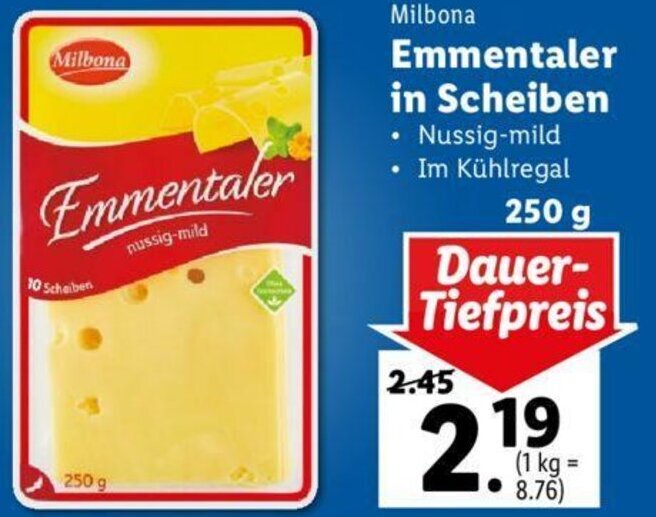 Emmentaler In Scheiben 250g Angebot Bei Lidl