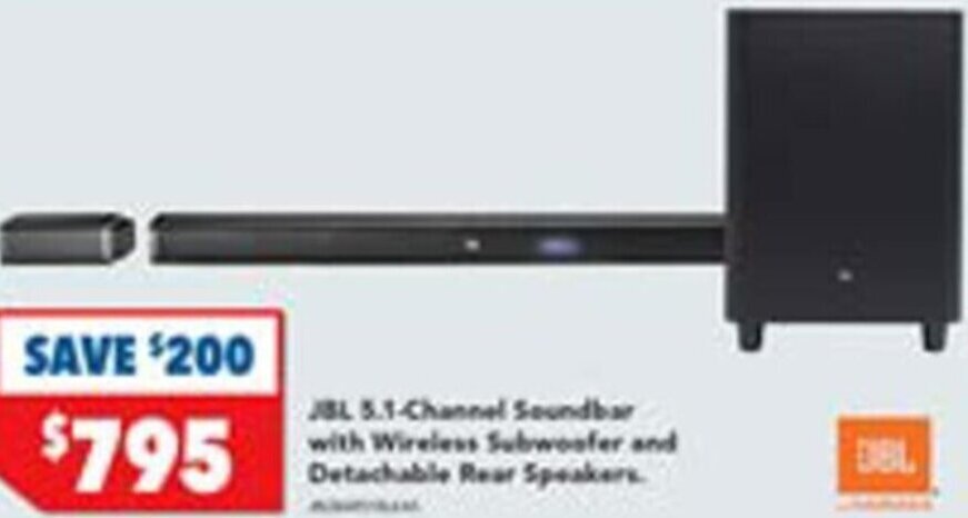 JBL 5 1 Channel Soundbar With Wireless Subwoofer And Detachable Rear