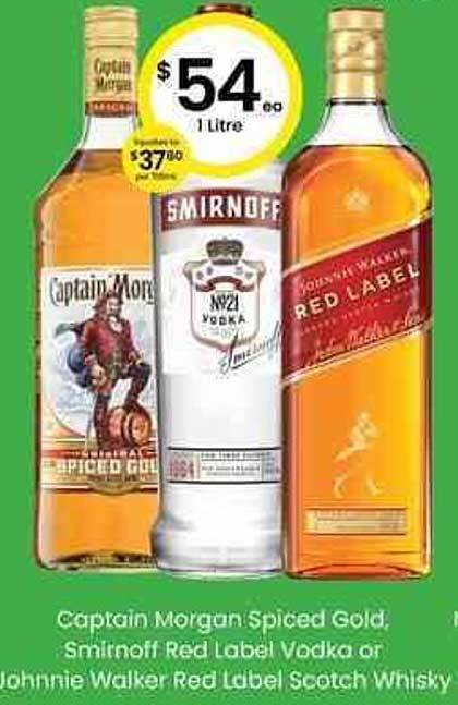 Captain Morgan Spiced Gold Smirnoff Red Label Vodka Or Johnnie Walker