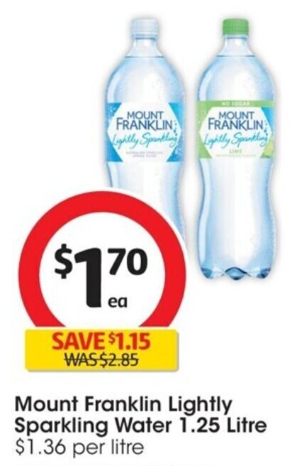 Mount Franklin Lightly Sparkling Water Litre Per Litre Offer