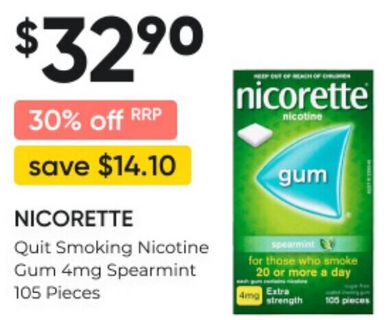 NICORETTE Quit Smoking Nicotine Gum 4mg Spearmint 105 Pieces Offer At