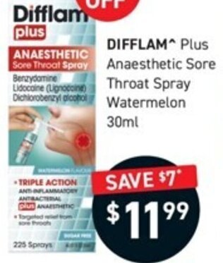 DIFFLAM Plus Anaesthetic Sore Throat Spray Watermelon 30ml Offer At