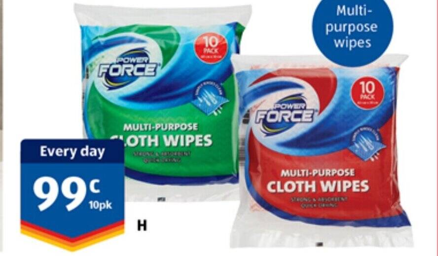 Power Force Cloth Wipes 10pk Offer At ALDI