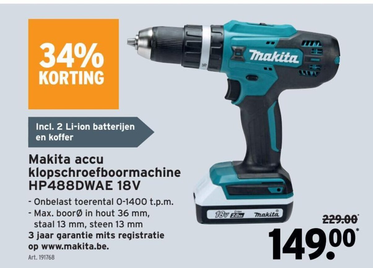 Makita Accu Klopschroefboormachine Hp Dwae V Promotie Bij Gamma