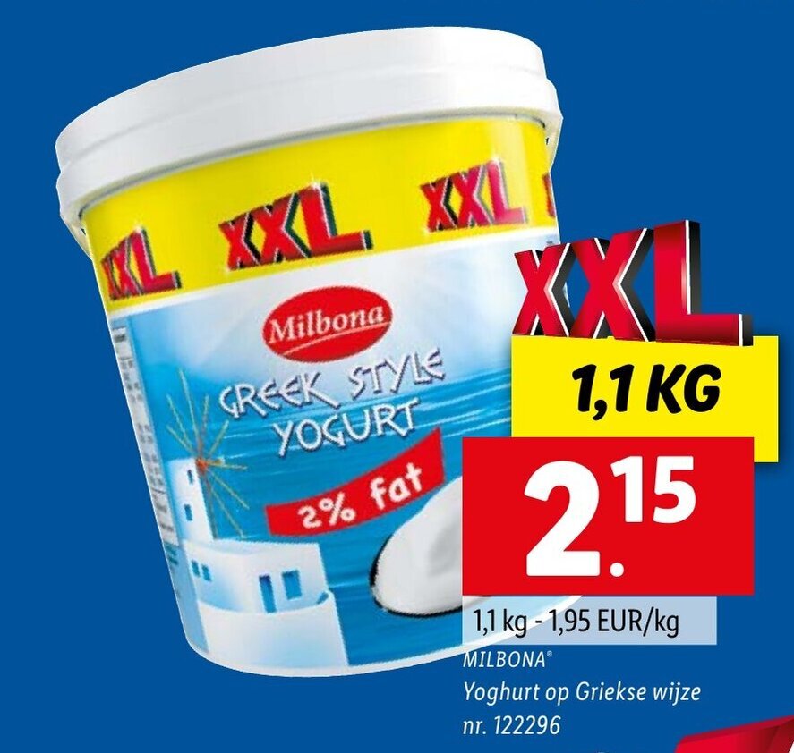 Milbona Yoghurt Op Griekse Wijze 1 1Kg Promotie Bij Lidl