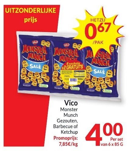 Vico Monster Munch Gezouten Barbecue Of Ketchup 6 X 85 G Promotie Bij