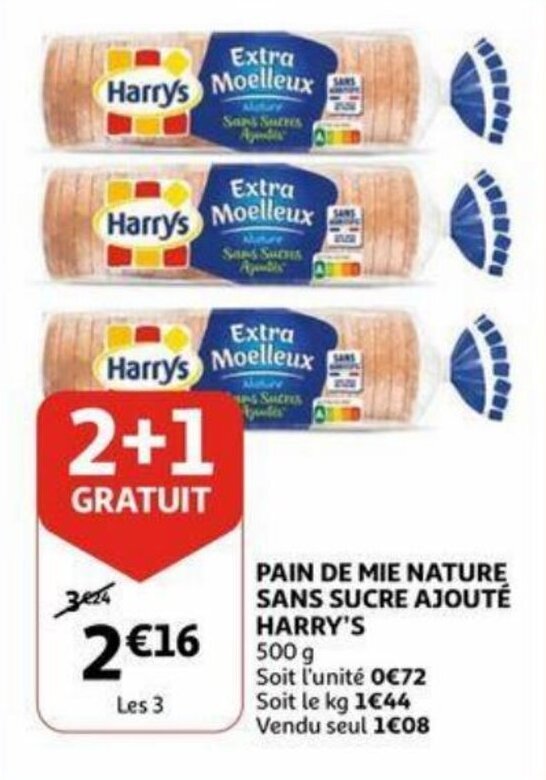 Pain De Mie Nature Sans Sucre Ajoute Harry S Promotie Bij Auchan