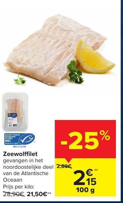 Zeewolffilet 100G Promotie Bij Carrefour Market