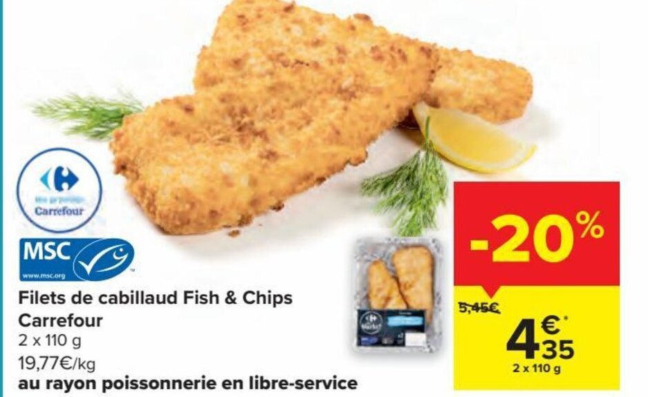 Filets De Cabillaud Fish Chips 2x110G Promotie Bij Carrefour Market