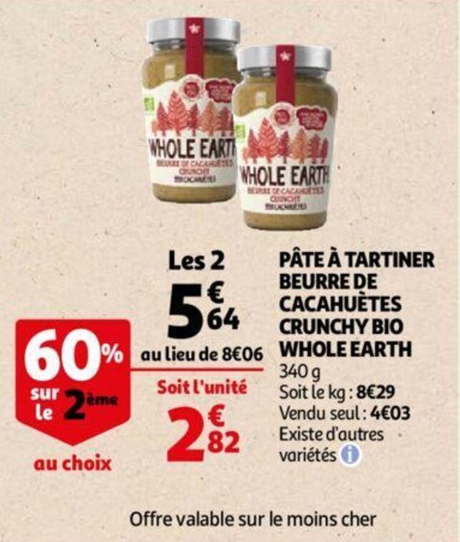 Whole Earth Pate A Tartiner Beurre De Cacahuetes Crunchy Bio 340G