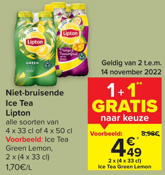 Niet Bruisende Ice Tea Lipton Promotie Bij Carrefour