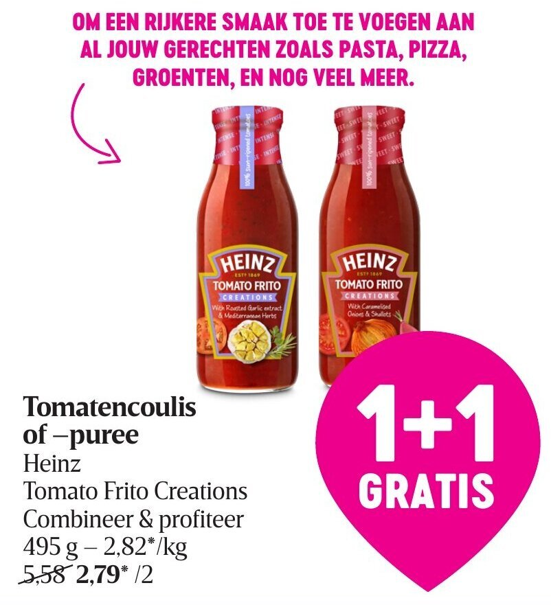 Heinz Tomatencoulis Of Puree 1 1 Gratis Promotie Bij Delhaize