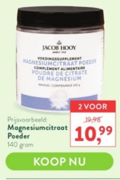 Jacob Hooy Magnesiumcitraat Poeder 140gram Promotie Bij Holland Barrett