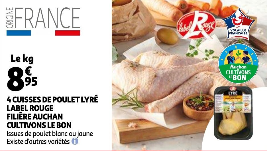 4 Cuisses De Poulet Lyre Label Rouge Filiere Auchan Cultivons Le Bon