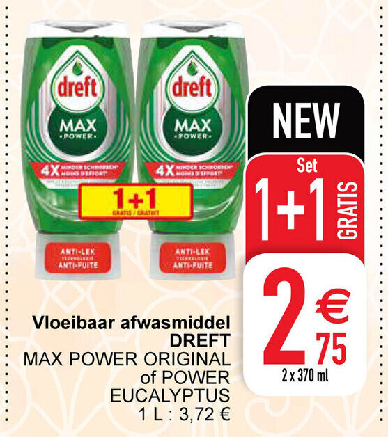 Vloeibaar Afwasmiddel Dreft 1 1 Gratis 2 X 370ml Promotie Bij Cora