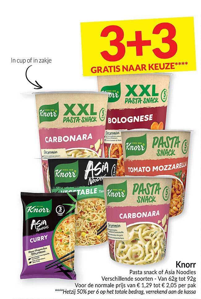 Knorr pasta snack of asia noodles promotie bij Intermarché