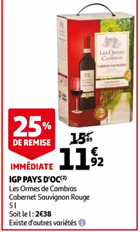 Les Ormes De Cambras IGP Pays D Oc 5L Promotie Bij Auchan