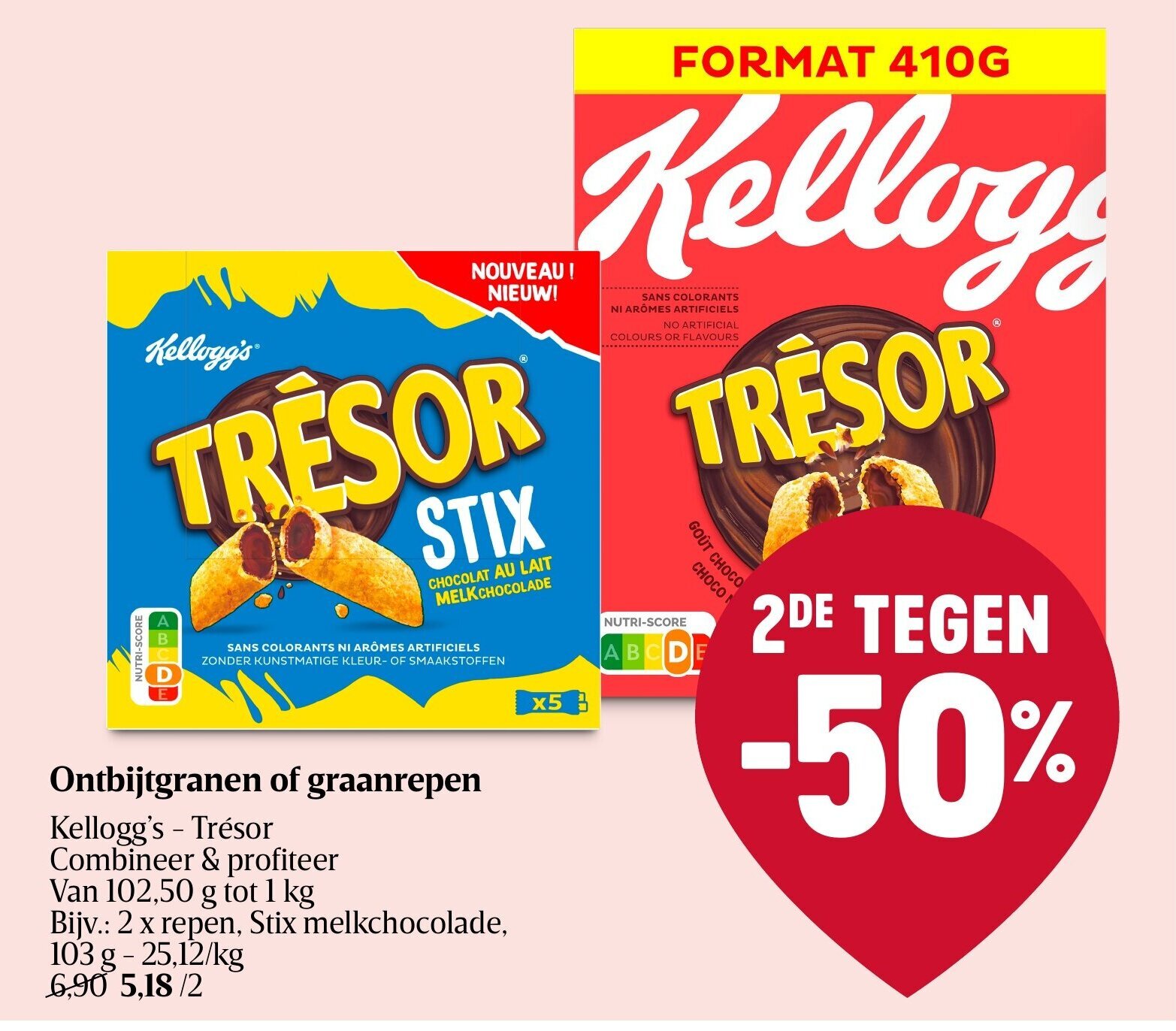 Kellogg s Trésor Ontbijtgranen of Graanrepen promotie bij Delhaize