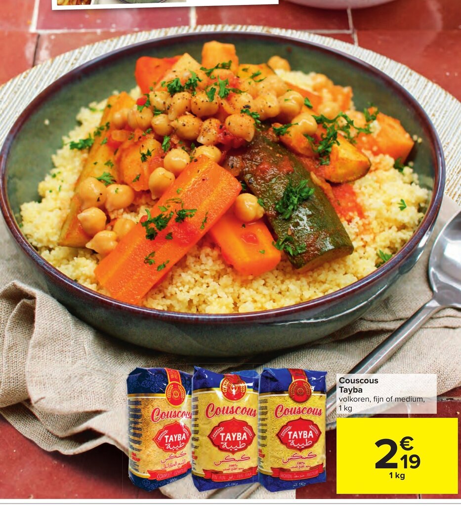 Couscous Tayba Volkoren Fijn Of Medium 1kg Promotie Bij Carrefour