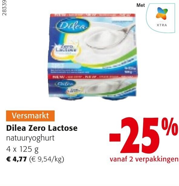 Dilea Zero Lactose Natuuryoghurt 4x125G Promotie Bij Colruyt