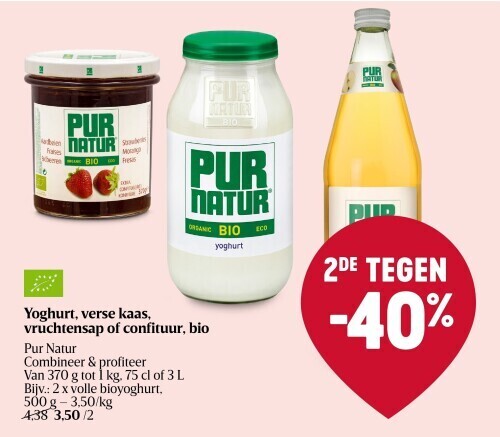 Yoghurt Verse Kaas Vruchtensap Of Confituur Bio Pur Natur Promotie