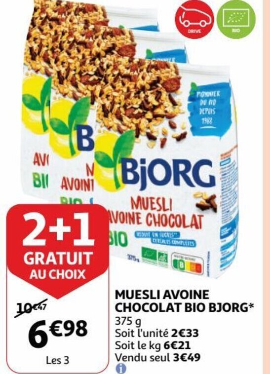 Bjorg Muesli Avoine Chocolat Bio G Promotie Bij Auchan