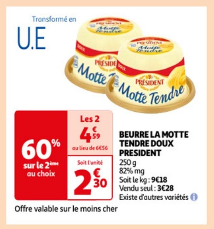 President Beurre La Motte Tendre Doux 250 G Promotie Bij Auchan