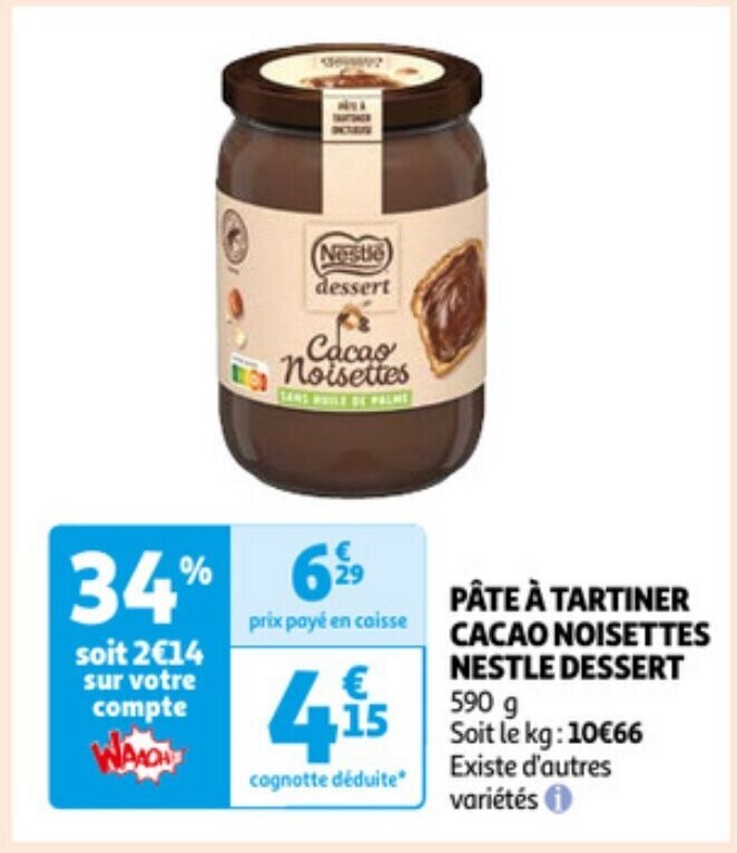 Nestle Dessert Pate A Tartiner Cacao Noisettes G Promotie Bij Auchan