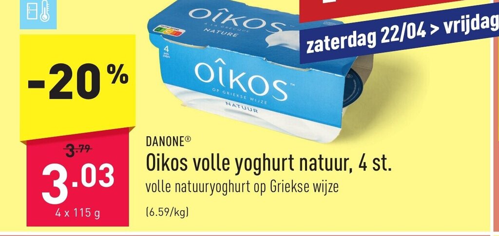 Danone Oikos Volle Yoghurt Natuur X G Promotie Bij Aldi