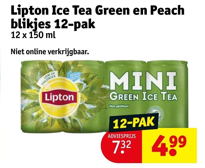 Lipton Ice Tea Green En Peach Blikjes 12x150ML Promotie Bij Kruidvat