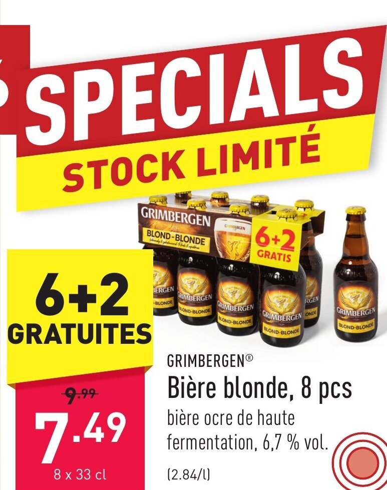 GRIMBERGEN Bière blonde 8 pcs promotie bij ALDI