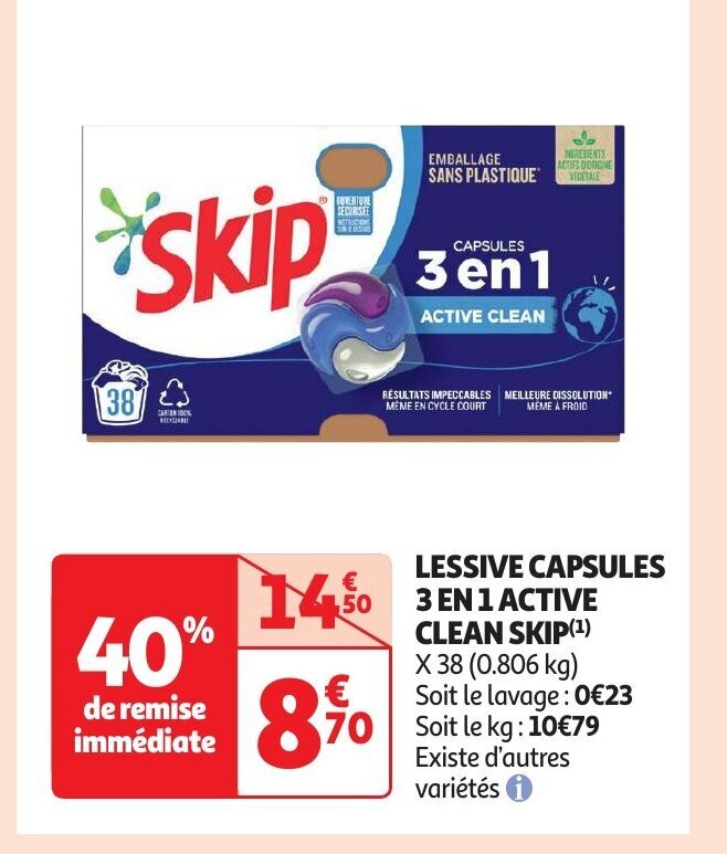 Lessive Capsules En Active Clean Skip Promotie Bij Auchan