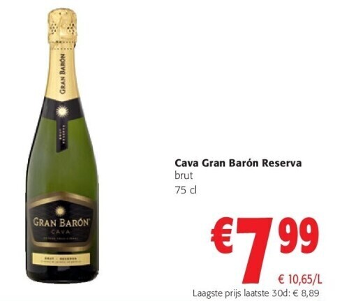 Cava gran barón reserva brut 75 cl promotie bij Colruyt