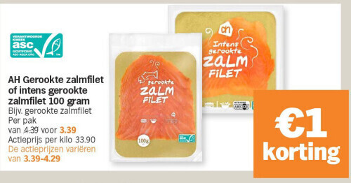 Ah Gerookte Zalmfilet Of Intens Gerookte Zalmfilet 100 Gram Promotie