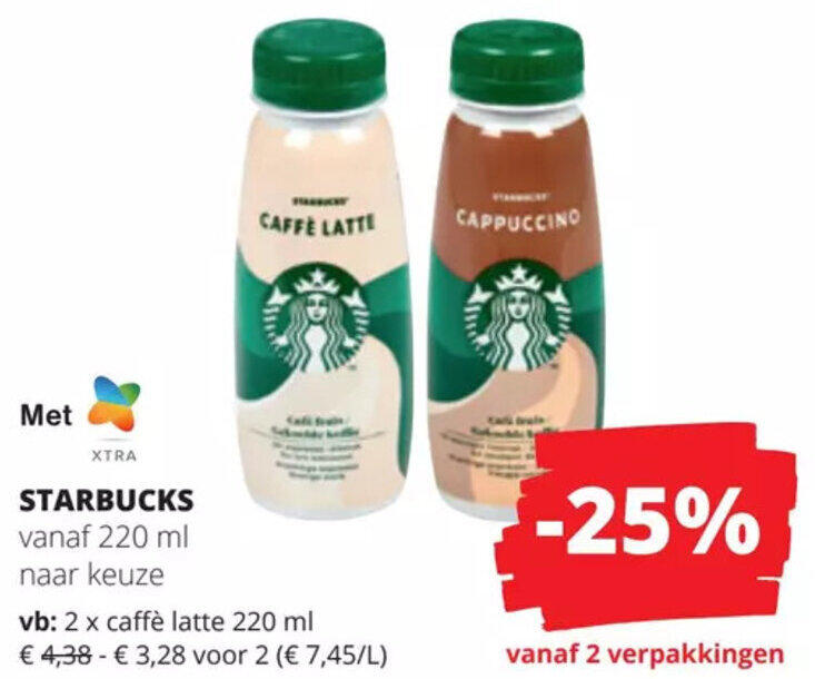 STARBUCKS CAFFÈ LATTE CAPPUCCINO 220ml promotie bij Spar Colruyt