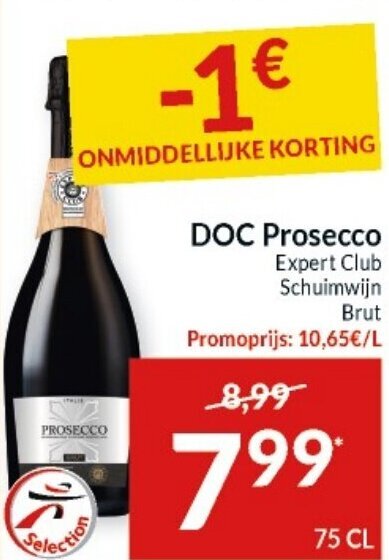 DOC Prosecco Expert Club Schuimwijn Brut 75cl promotie bij Intermarché