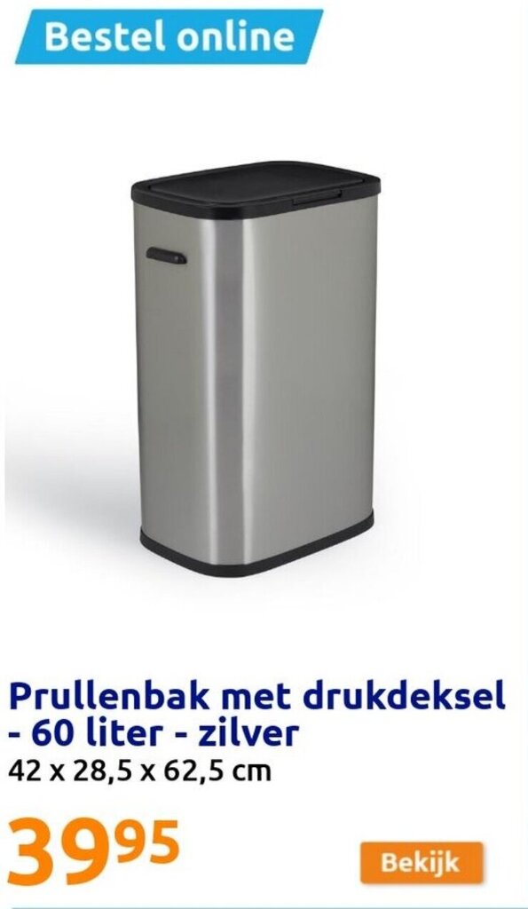 Prullenbak Met Drukdeksel Liter Zilver Promotie Bij Action