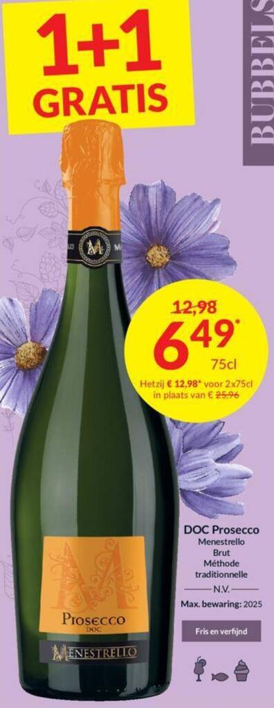 DOC Prosecco Menestrello Brut Méthode traditionnelle 75cl 1 1 gratis