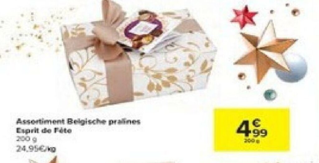 Assortiement Belgische Pralines Esprit De Fete 200g Promotie Bij Carrefour