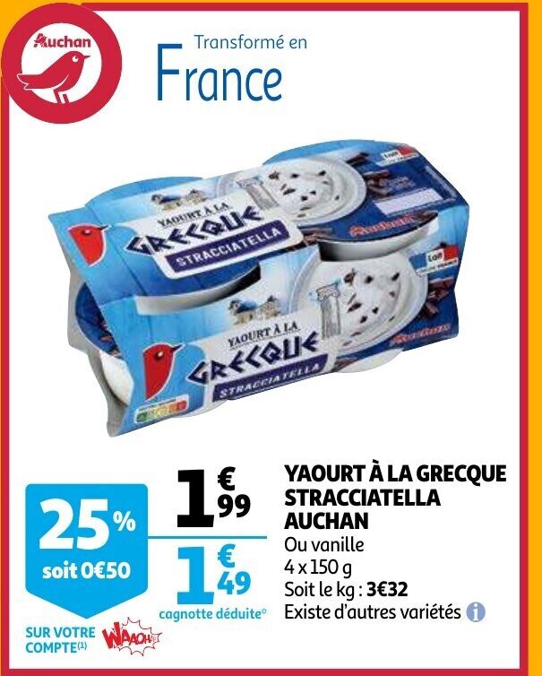 Yaourt A La Grecque Stracciatella Auchan Promotie Bij Auchan