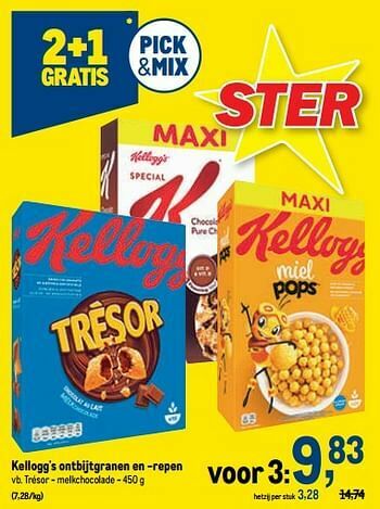 Kellogg s ontbijtgranen en repen trésor melkchocolade promotie bij Makro