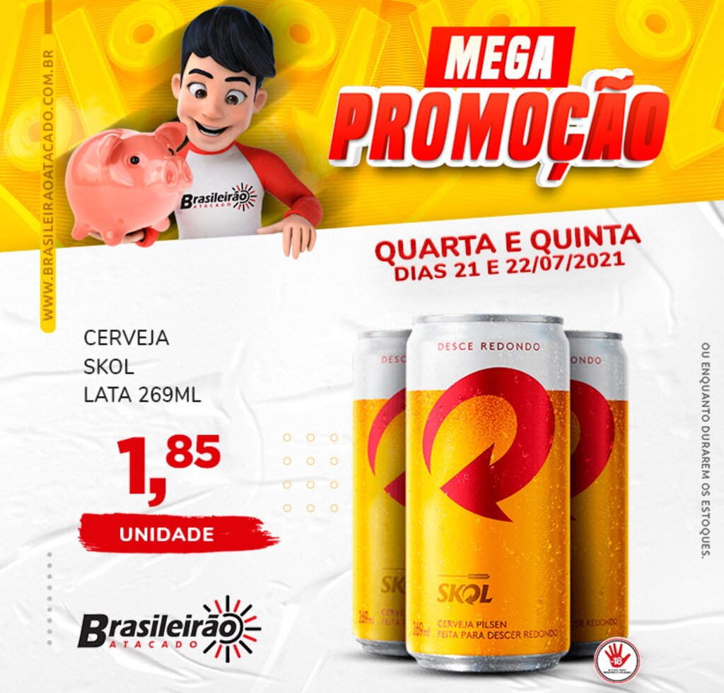 Cerveja Skol Lata 269ml oferta na Brasileirão Atacado